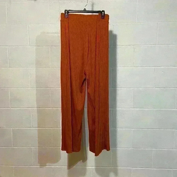 Calvin Klein Women Wide Leg Pants 2X Rust Ribbed Knit Pull on Loungewear Stretch - Picture 4 of 8